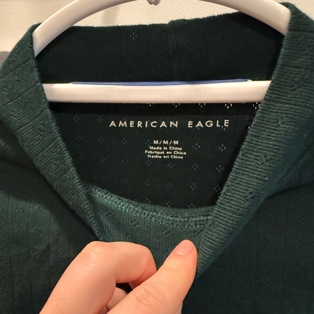 American Eagle Green Ribbed Polo Short Sleeve Top